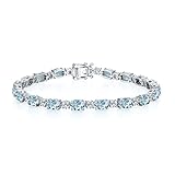 Leva Jewkis March Birthstone Bracelets for Women Sterling Silver Aquamarine Tennis Bracelets Charm Jewelry Anniversary Birthday Christmas Gifts for Women 7 Inches
