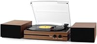 Vinyl Record Player with Dual Stereo Bookshelf Speakers Vintage Belt Drive Bluetooth Turntable with External Speakers,Convert Vinyl to MP3,LP Players AUX Headphone Input RCA Out,Brown