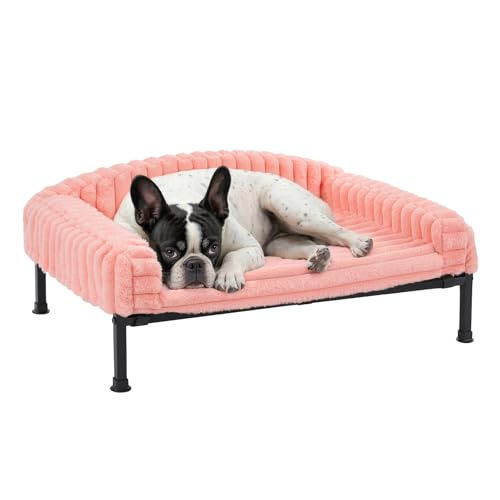 Veehoo Hundeliege Hundesofa für Kleine Hunde, Flauschige Erhöhtes Hundebett mit Abnehmbarem Polster und Orthopädische Matratze, Hunde Sofa Katzensofa mit rutschfeste Füße, Rosa 60x45x10cm
