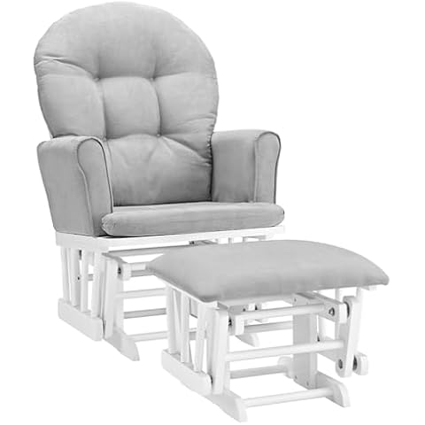 Angel Line Brookside Semi-Upholstered Glider and Ottoman, White w/Gray Cushion Cover