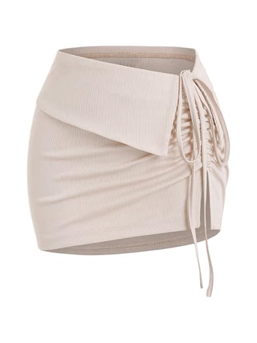 Floerns Women's Drawstring Slit Side Ruched Skirt Asymmetrical Waist Pencil Mini Skirts