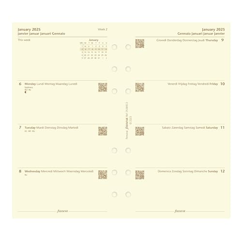 Image of Filofax Heritage Organizer, Personal Size, Black - Premium Leather, Six Rings, Cotton Cream Week-to-View Calendar Diary, Multilingual, 2025 (C026021)