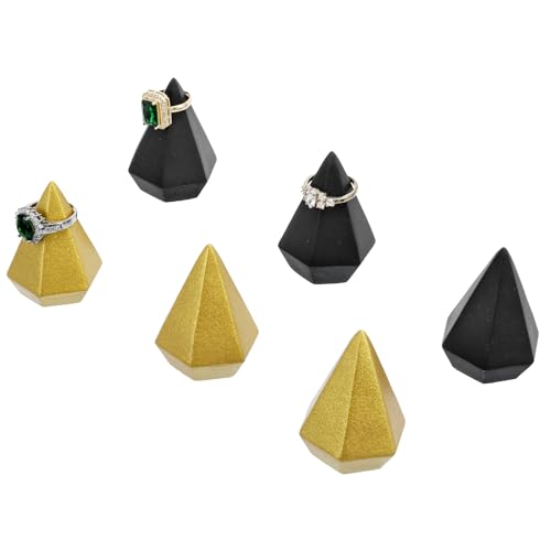 MyGift 2 Inch Small Cone Ring Holder, Art Deco Matte Black and Metallic Gold Geometric Ring Holders, Decorative Diamond Shaped Jewelry Storage Display Stands, 6 Piece Set