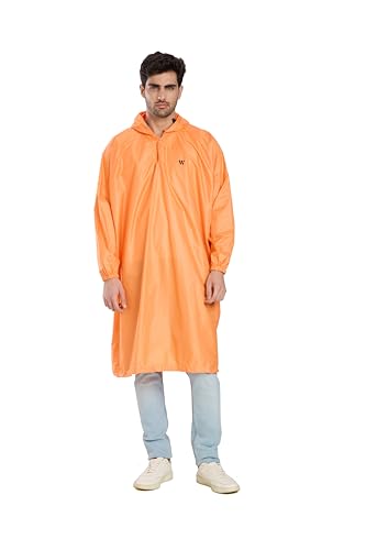 Image of Zeel Unisex Outdoor Rain Poncho for Adult, Waterproof, Lightweight & Packable, Polyester Pullover Full Sleeves Hooded Rainwear, Raincoat for Camping, Hiking, Travelling (AZ33, Free Size) (Orange)