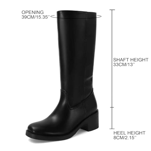 Image of DOEYG Women's Banana Knee High Boots Square Toe Chunky Block Heel Tall Boots Wide Calf Fashion Comfortable Casual Pull on Long Boots