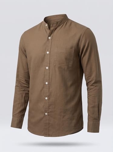 Image of Amazon Brand - INKAST Men's Cotton Blend Plain Solid Casual Shirt | Mandarin Collar | Full Sleeves | Regular Straight Fit | Office & Daily Casual Wear