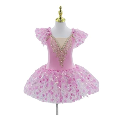 Tutú de ballet para niña Ropa de salón for niños, vestido tutú de baile con lentejuelas de encaje rosa, vestidos de baile de Jazz for niñas, ropa de escenario for niños, vestido de princesa(5,100)