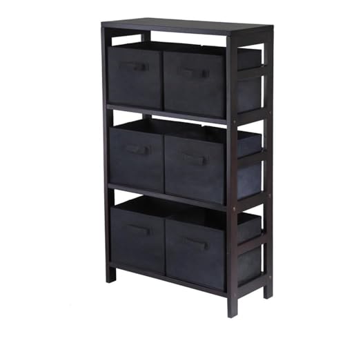 Winsome Wood Capri Wood 3 Section Storage Shelf with 6 Black Fabric Foldable Baskets by Winsome - Used condition - CA$91.43
