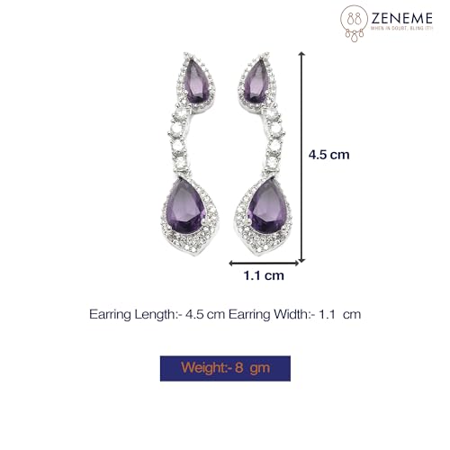 Rhodium-Plated Teardrop Drop Earrings with American Diamond