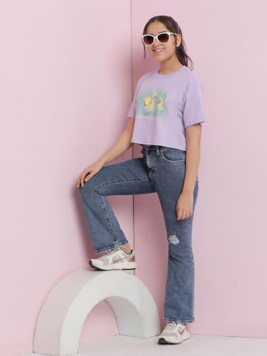 Image of Li'l Tomatoes Girls Crop T-Shirt | 100% Cotton | Graphic Printed Summer Top | Soft & Breathable Casual Wear | 7-16 Years