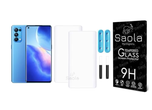 Image of Saola Curved UV Tempered Glass For Oppo Reno 5 Pro. Comes With UV Light & Glue For Finest Pasting. Edge To Edge Protection With Case Friendly Fit. (Pack Of 2)