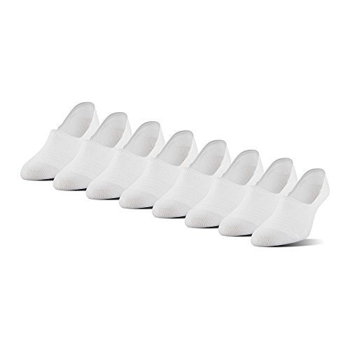 PEDS Women's Mesh Stripe Mid Cut No Show Socks, 8 Pairs, White, Shoe Size: 5-10