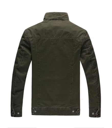 FTIMILD Men's Washed Cotton Military Jacket Casual Lightweight Stand Collar Button Down Embroidered Coat with Flap Pockets2