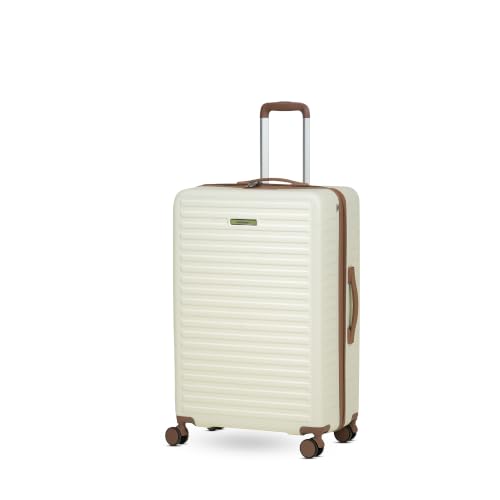 Image of Assembly Stark Dual-Tone 20 Inch (55cm) Cabin Trolley Bag Hard Shell Polycarbonate Suitcase with TSA Lock 8 Spinner Wheels Carry On Luggage Moon White