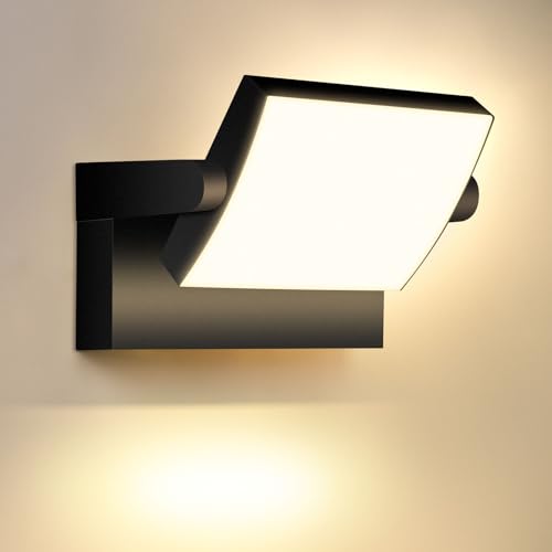 40W Applique Murale Exterieur/Interieur 4000Lm Noir Applique Extérieur LED avec panneau LED pivotant à 350°3000K Blanc Chaud Projecteur Exterieur étanche IP65