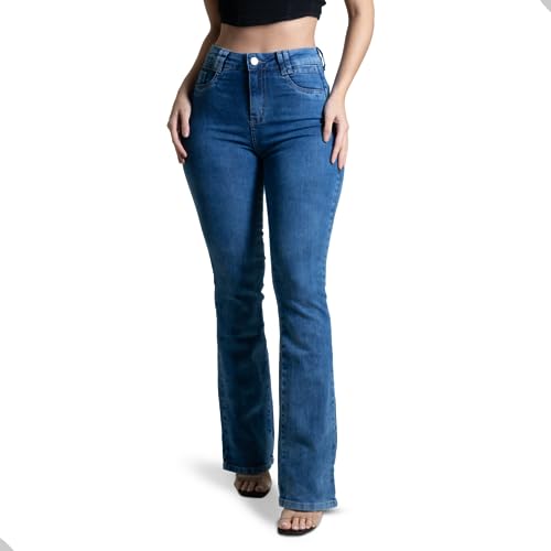 Calça Jeans Feminina Sawary Boca de Sino Flare Boot Cut Lycra Elastano Confortável Moda Feminina Rou