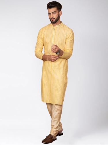 Image of KISAH Men's Navy Blue Printed Cotton Kurta - Regular Fit Long Tunic with Mandarin Collar | Ethnic Wear for Weddings & Festive Occasions