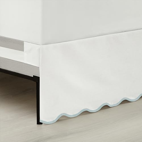 image for Lush Decor Coastal Chic Scallop Edge Linen Textured Bed Skirt Blue/Whi
