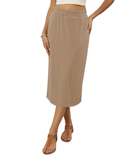 Image of Naggoo Midi Skirts for Women Summer Elastic High Waisted Basic Straight Skirt with Slit