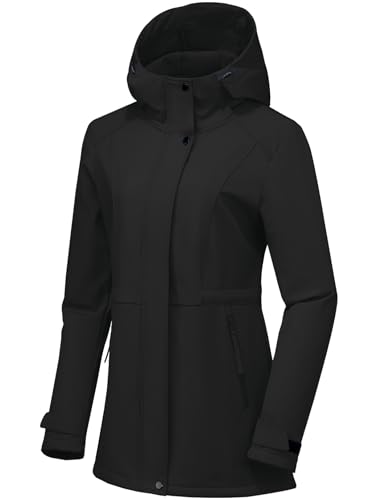 Women's Softshell Jacket Lightweight Waterproof Windbreaker Hooded Fleece Lined Insulated Coat for Outdoor Travel