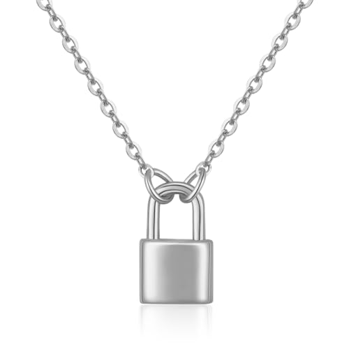 Gold/Silver Lock Pendant Necklaces for Women 925 Sterling Silver Padlock Chains Necklaces 14k Gold Plated Paperclip Chokers Necklace Jewelry Gifts for Women