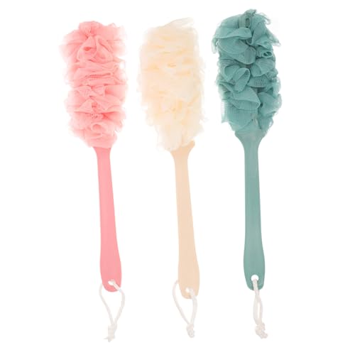 OATIPHO 3 Piezas Esponja de Ducha Exfoliante Diseño de Mango Accesorios de Baño para Limpieza Corporal Material Pe y Secado Rápido Suave y para Ducha y Exfoliación de Espalda