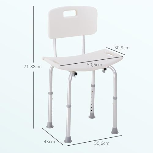 HOMCOM Silla para Ducha Personas Mayores Taburete de Ducha con Altura Ajustable en 8 Niveles Respaldo y Alfombrillas Antideslizante Ayuda para Baño para Ancianos y Discapacitados - imagen 7