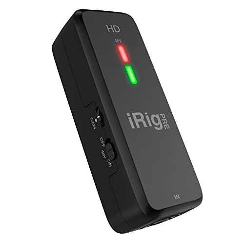 IK Multimedia Irig Pre HD - Interfaz Digital de Micrófono de Alta Definición con Preamplificador de Calidad de Estudio, Negro