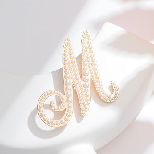 Image of Initial Letter Brooch Pin Pearl Letter Brooches Golden Pins Accessories Jewelry Birthday Chrisrmas Gift for Women