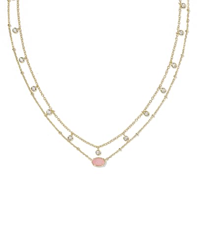 Kendra Scott Emilie Crystal Multi Strand Necklace in Light Pink Drusy, 14k Gold Plated Brass, Fashion Jewelry for Women