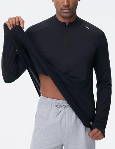 THE GYM PEOPLE Men's Half-Zip Long Sleeve Golf Shirts Soft Lightweight Warm Workout Pullover Sweatshirts with Thumb Hole4