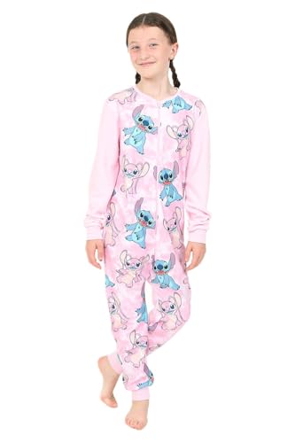 Disney Pijama de forro polar rosa Lilo and Stitch & Angel para niñas, todo en uno, rosa, 9-10 años