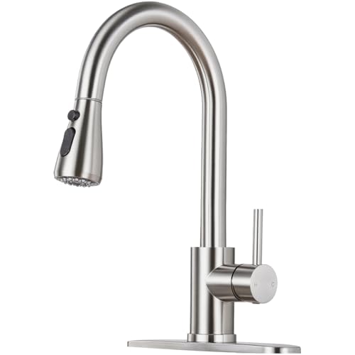Comparison: Best Kitchen Faucet For Rental Property 7 LUFG Kitchen Faucet with Pull Down Sprayer - Brushed Nickel Single Handle Kitchen Faucets, High Arc Stainless Steel Pull Out Kitchen Sink Faucet with Deck for RV Laundry Farmhouse Bar