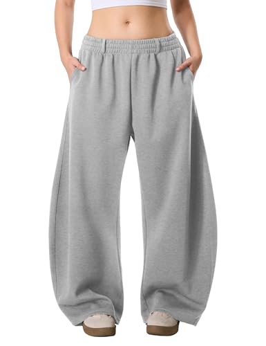 FAIABLE Womens Wide Leg Sweatpants Baggy Loose Fit Casual Pants with Elastic Waist and Pockets Grey M