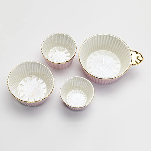 Set de 4 vasos medidores de porcelana rosa con borde dorado miniatura 2