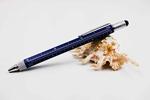 6 In 1 Multitool Pen With Gift Box - Includes 1 Ballpoint Pen, Universal Stylus Pen, Ruler,Flat And Phillips Screwdriver Bit, Level Gauge - The Perfect Multi-Function Gadget (Model B, 1Pcs Matte Blue) #TOP1