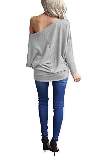 Lacozy Women'S Off Shoulder Long Sleeve Tunic Tops Loose Oversized Pullover Sweater Knit Jumper Light Gray S thumb #3