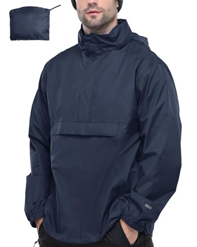 33,000ft Men's Pullover Rain Jacket Waterproof with Hood Lightweight Packable Raincoat Windbreaker for Golf Travel
