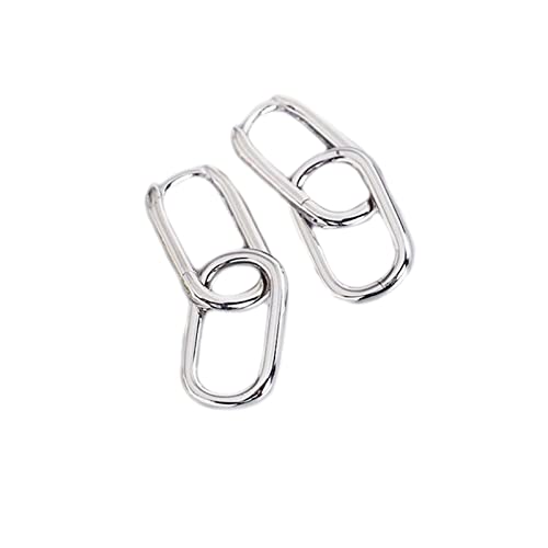 Pendientes de plata esterlina 925 con aros dobles ovalados de alta joyería femenina