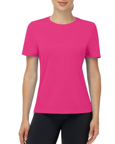 ELIRAVO UV Shirt Damen Kurzarm UV-Schutz Funktionsshirt Schwimmshirt Atmungsaktiv Schnelltrocknend UPF 50+ Sportshirt Badeshirt Rashguard für Gym Fitness Yoga Laufen Radfahren Fuchsia Pink XXL