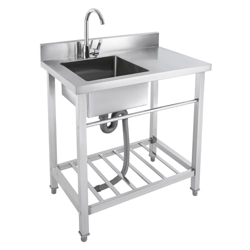 Etrhdfyts Fregadero de cocina de acero inoxidable de 80 cm de ancho con abertura, fregadero de cocina con armario inferior, fregadero independiente con grifo, manguera de drenaje, fregadero de cocina