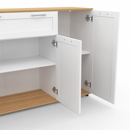 Buffet VITO 140 cm Blanc & Bois 4 portes + tiroir IDMarket