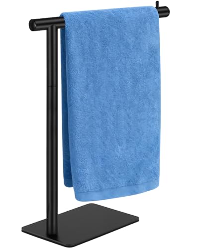 Hand Towel Holder, Stainless Steel Towel Holder Stand for Bathroom, L-Shaped Hand Towel Rack Standing for Vanity Kitchen Countertop, Black