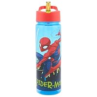 Marvel Spider-man Water Bottle with Straw – Reusable Kids 600ml PP – in Blue & Red – Official Merchandise by Polar Gear – BPA Free & Recyclable Plastic – for School Nursery Sports Picnic, Multi Colour