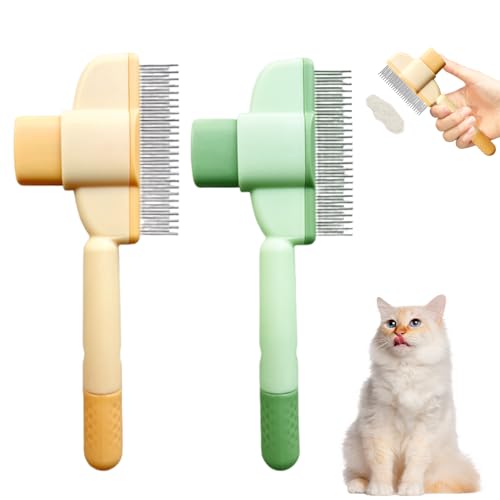 2 Pezzi Pettine per Gatti, Pulizia con un Solo Pulsante, Spazzola per Gatti Adatto a Cani e Gatti, Anti-groviglio e con Effetto Massaggiante, Rimuove i Peli Morti e in Eccesso