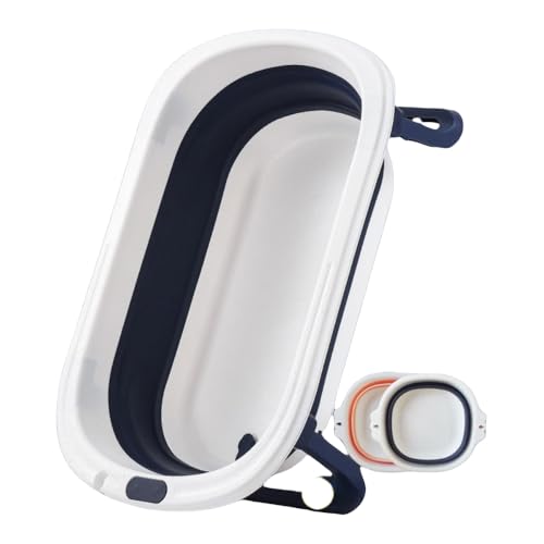 Yobuisg ベビーバス折りたたみ式 滑り止め付きバスネットセット簡易収納ベビーバスバス浴槽浴槽新生児ベビーバス折りたたみ式ベビーバス浴槽赤ちゃんが横になる大きめの浴槽子供がお風呂に入るベビー用品 (ブルー,単一洗面ボウル+2 つの洗面器)