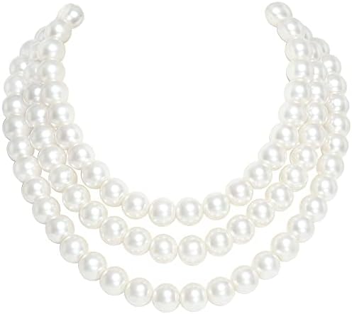 BABEYOND Round Imitation Pearl Necklace Vintage Multi Strands Choker Necklace 20s Flapper Necklace for Party (Style1)