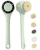 Electric Body Brush Back Scrubber for Shower, Rechargeable Long Handles Bath Brush with 5 Replaceable Heads, 3 Speed Adjustable and Lcd Display Shower Brush for Deep Cleansing, Exfoliating & Massage