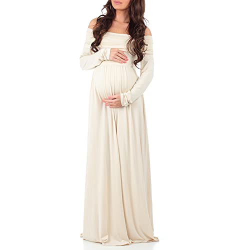 Mother Bee Maternity Off Shoulder Cowl Neck Maternity Dress for Baby Shower or Casual Wear (Toffee, Medium)