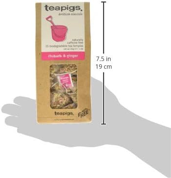 teapigs Rhubarb and Ginger Tea Bags - Fruity & Spicy Herbal Blend with Whole Rhubarb & Ginger Pieces - Caffeine-Free & Zero Calories - 15 Eco-Friendly Biodegradable Tea Temples (1 Pack)